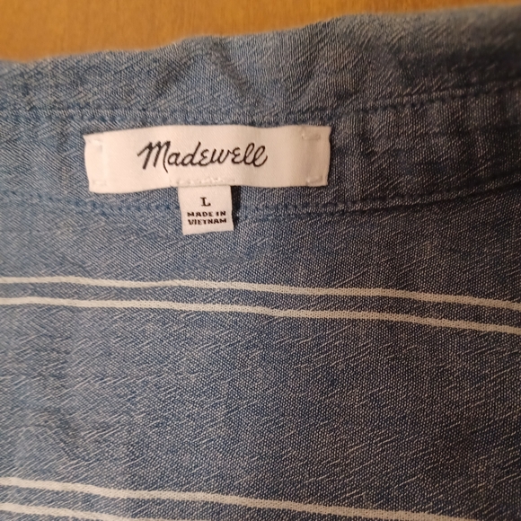 Madewell Blue White Striped Shirt Womens Large 100% Cotton Button Up - Picture 3 of 10